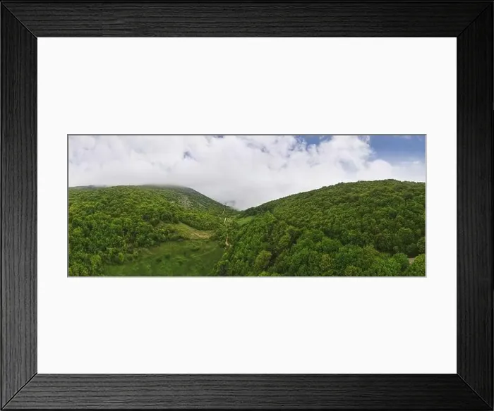 Framed Print : Fog Over Mountains And Forest In Spring. Nature outdoors travel destination. Aerial, drone view Framed Print : Fog Over Mountains And Forest In Spring. Nature outdoors travel destination. Aerial, drone view