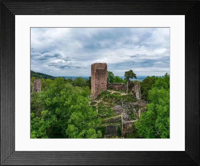 Framed Print : Medieval Castle Landsberg in Vosges, Alsace. Aerial view of the castle ruins, filmed from a drone. France Framed Print : Medieval Castle Landsberg in Vosges, Alsace. Aerial view of the castle ruins, filmed from a drone. France