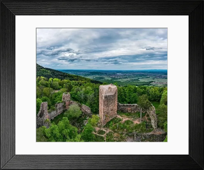 Framed Print : Medieval Castle Landsberg in Vosges, Alsace. Aerial view of the castle ruins, filmed from a drone. France Framed Print : Medieval Castle Landsberg in Vosges, Alsace. Aerial view of the castle ruins, filmed from a drone. France