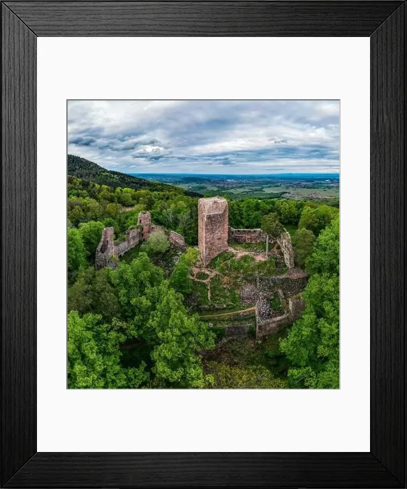 Framed Print : Medieval Castle Landsberg in Vosges, Alsace. Aerial view of the castle ruins, filmed from a drone. France Framed Print : Medieval Castle Landsberg in Vosges, Alsace. Aerial view of the castle ruins, filmed from a drone. France