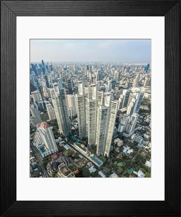 Framed Print : Aerial view of Bangkok Asoke, Khlong Toey during covid lockdown, Thailand