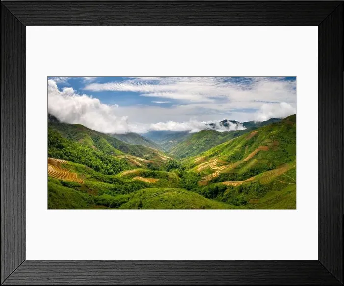 Framed Print : Panoramic image of terraced fields in the northwestern mountains of Son La province, Vietnam