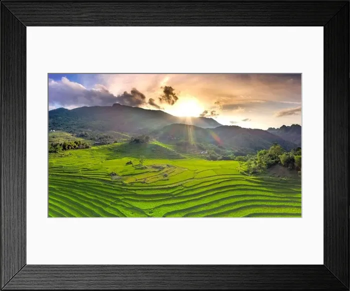 Framed Print : Panoramic view of beautiful green terraces of Pu Luong commune, Thanh Hoa province, Vietnam Framed Print : Panoramic view of beautiful green terraces of Pu Luong commune, Thanh Hoa province, Vietnam