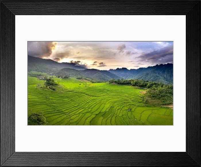 Framed Print : Panoramic view of beautiful green terraces of Pu Luong commune, Thanh Hoa province, Vietnam Framed Print : Panoramic view of beautiful green terraces of Pu Luong commune, Thanh Hoa province, Vietnam