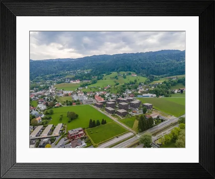 Framed Print : View from a drone to the village Lochau at the Lake Constance, Vorarlberg, Austria Framed Print : View from a drone to the village Lochau at the Lake Constance, Vorarlberg, Austria