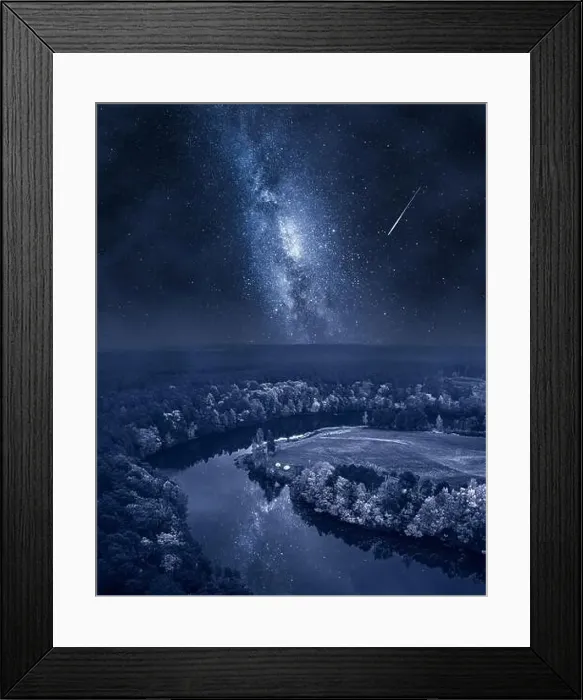 Framed Print : Milky way over river at night. Wildlife in Poland at night. Nature in Europe Framed Print : Milky way over river at night. Wildlife in Poland at night. Nature in Europe