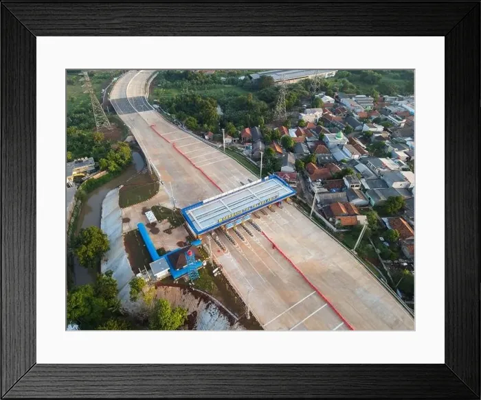 Framed Print : Aerial view on the new road construction site. Bekasi, Indonesia, May 31, 2021 Framed Print : Aerial view on the new road construction site. Bekasi, Indonesia, May 31, 2021