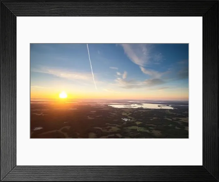 Framed Print : Sunrise over lake landscape aerial drone view. Scenic natural background Framed Print : Sunrise over lake landscape aerial drone view. Scenic natural background