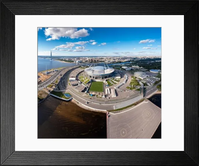 Framed Print : Russia, St.Petersburg, 01 September 2020: Drone point of view of new stadium Gazprom Arena Framed Print : Russia, St.Petersburg, 01 September 2020: Drone point of view of new stadium Gazprom Arena