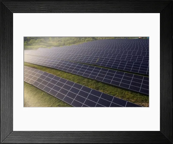 Framed Print : Solar Power Station in Green Field on Sunny day Framed Print : Solar Power Station in Green Field on Sunny day