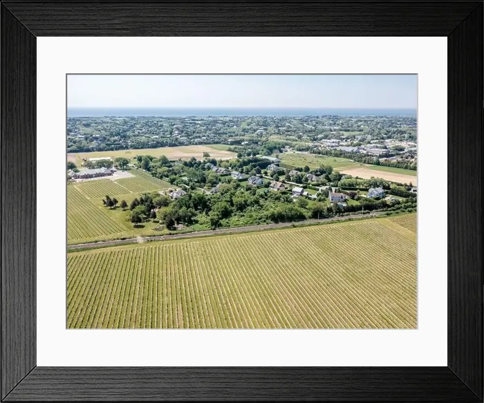Framed Print : aerial view of duck walk vineyards and near by houses, Water Mill, NY Framed Print : aerial view of duck walk vineyards and near by houses, Water Mill, NY