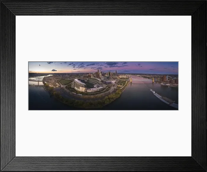 Framed Print : Cincinnati downtown aerial view at evening twilight, Ohio, USA skyline Framed Print : Cincinnati downtown aerial view at evening twilight, Ohio, USA skyline
