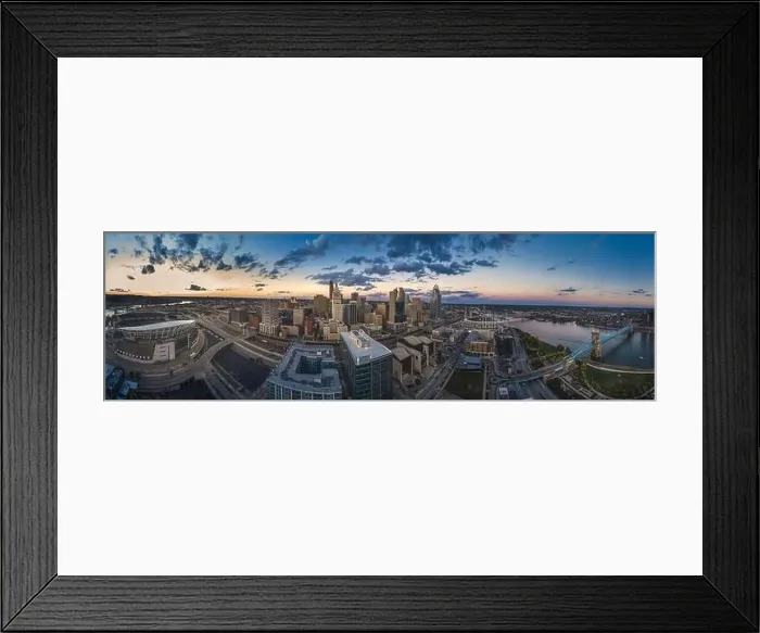 Framed Print : Cincinnati downtown aerial view at evening twilight, Ohio, USA skyline Framed Print : Cincinnati downtown aerial view at evening twilight, Ohio, USA skyline