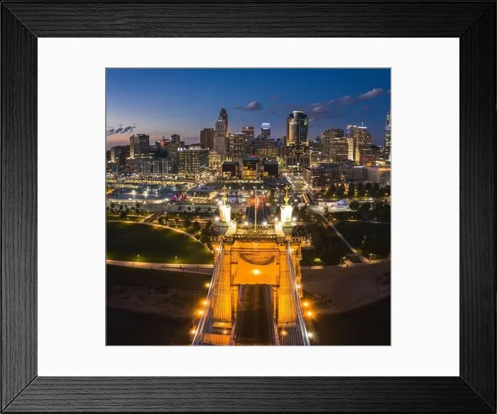 Framed Print : Cincinnati downtown aerial view at evening twilight, Ohio, USA skyline Framed Print : Cincinnati downtown aerial view at evening twilight, Ohio, USA skyline