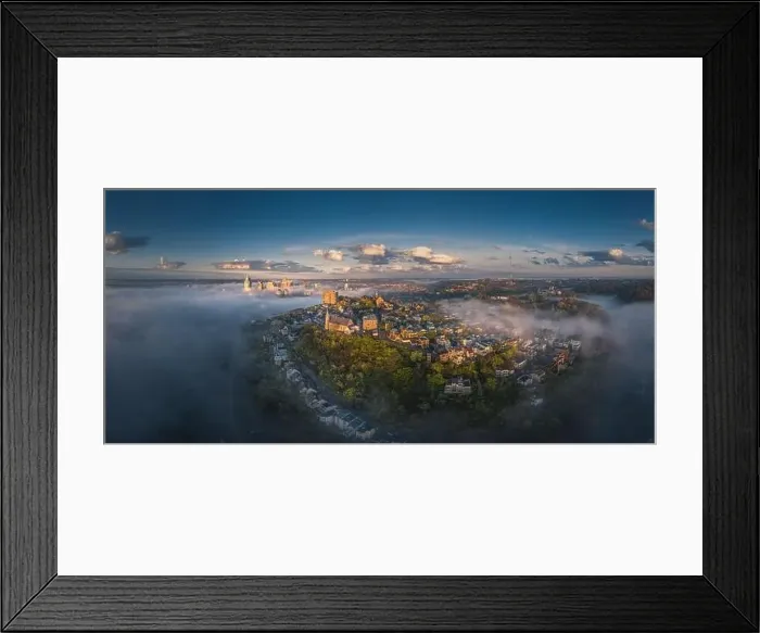 Framed Print : Fog at Cincinnati downtown aerial view, Ohio, USA skyline Framed Print : Fog at Cincinnati downtown aerial view, Ohio, USA skyline