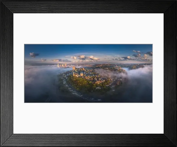 Framed Print : Fog at Cincinnati downtown aerial view, Ohio, USA skyline Framed Print : Fog at Cincinnati downtown aerial view, Ohio, USA skyline