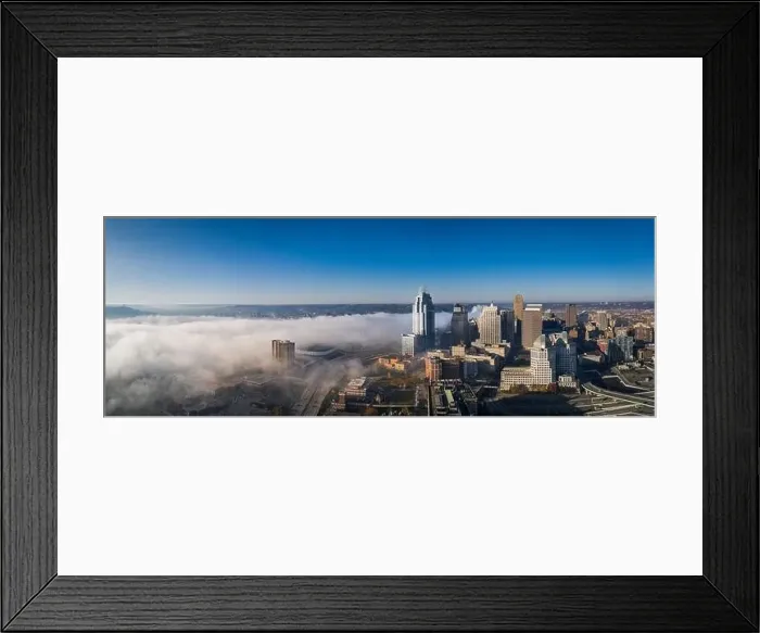Framed Print : Fog at Cincinnati downtown aerial view, Ohio, USA skyline Framed Print : Fog at Cincinnati downtown aerial view, Ohio, USA skyline