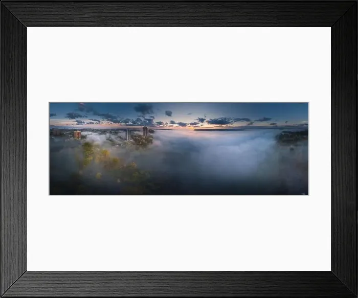 Framed Print : Fog at Cincinnati downtown aerial view, Ohio, USA skyline