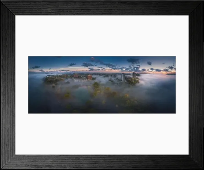 Framed Print : Fog at Cincinnati downtown aerial view, Ohio, USA skyline Framed Print : Fog at Cincinnati downtown aerial view, Ohio, USA skyline