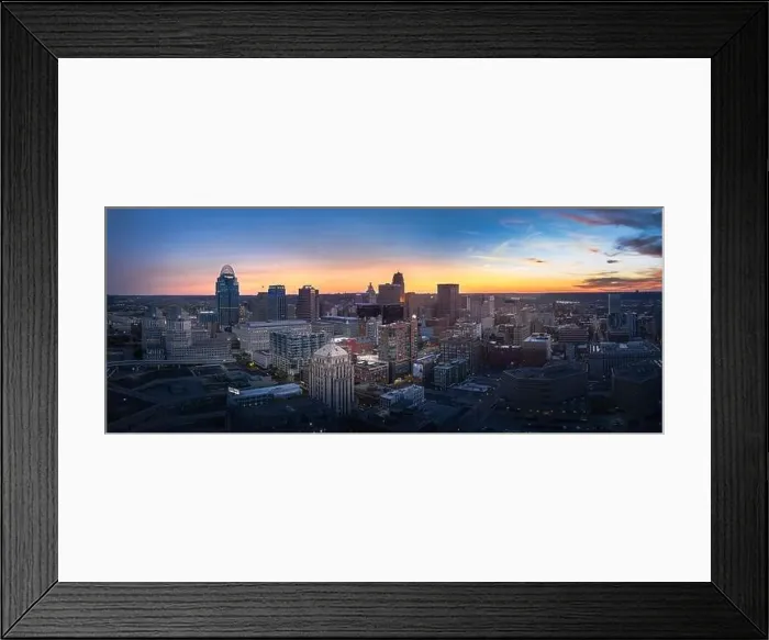Framed Print : Cincinnati downtown aerial view at evening twilight, Ohio, USA skyline Framed Print : Cincinnati downtown aerial view at evening twilight, Ohio, USA skyline