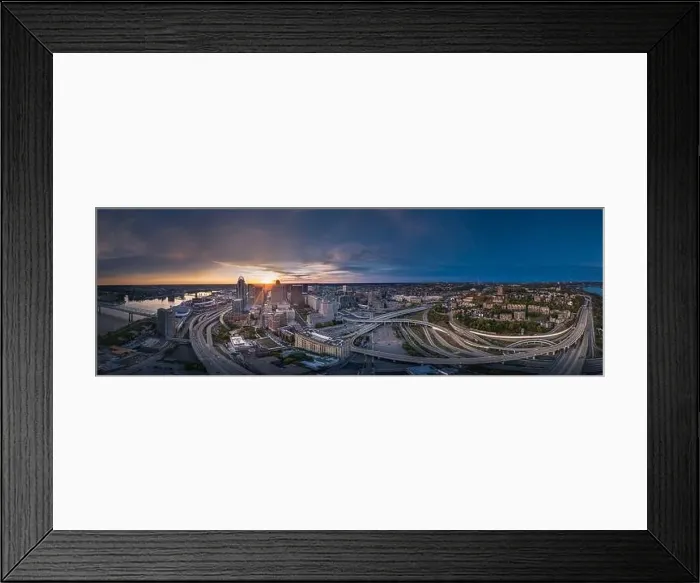 Framed Print : Cincinnati downtown aerial view at evening twilight, Ohio, USA skyline Framed Print : Cincinnati downtown aerial view at evening twilight, Ohio, USA skyline