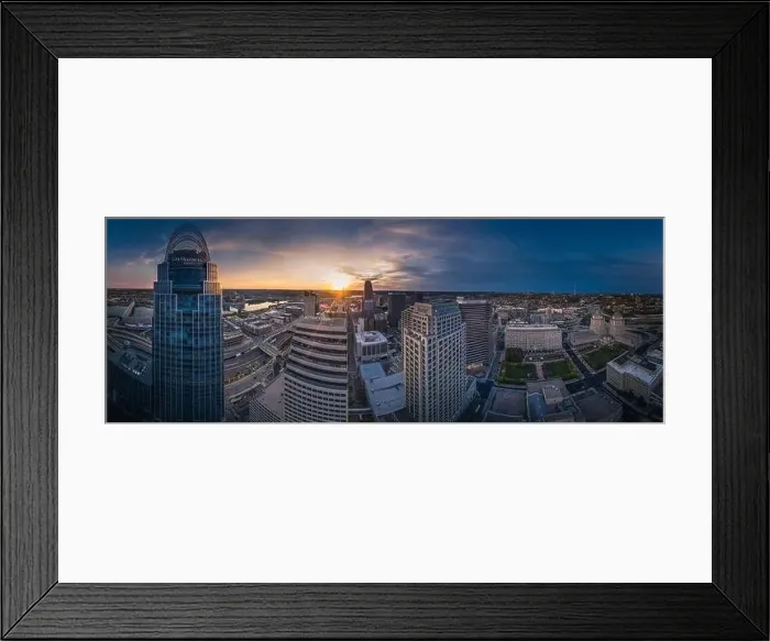 Framed Print : Cincinnati downtown aerial view at evening twilight, Ohio, USA skyline Framed Print : Cincinnati downtown aerial view at evening twilight, Ohio, USA skyline