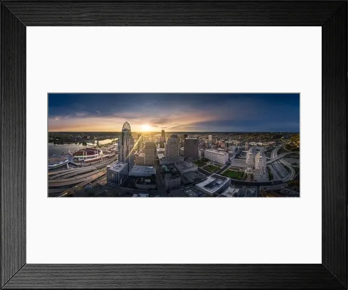 Framed Print : Cincinnati downtown aerial view at evening twilight, Ohio, USA skyline Framed Print : Cincinnati downtown aerial view at evening twilight, Ohio, USA skyline