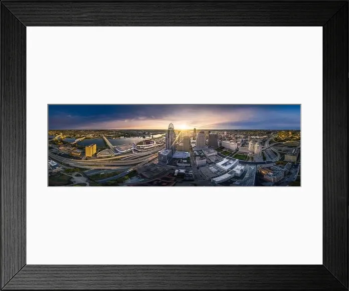Framed Print : Cincinnati downtown aerial view at evening twilight, Ohio, USA skyline Framed Print : Cincinnati downtown aerial view at evening twilight, Ohio, USA skyline