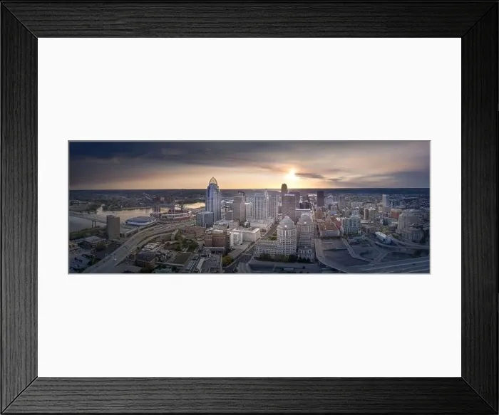 Framed Print : Cincinnati downtown aerial view at evening twilight, Ohio, USA skyline Framed Print : Cincinnati downtown aerial view at evening twilight, Ohio, USA skyline