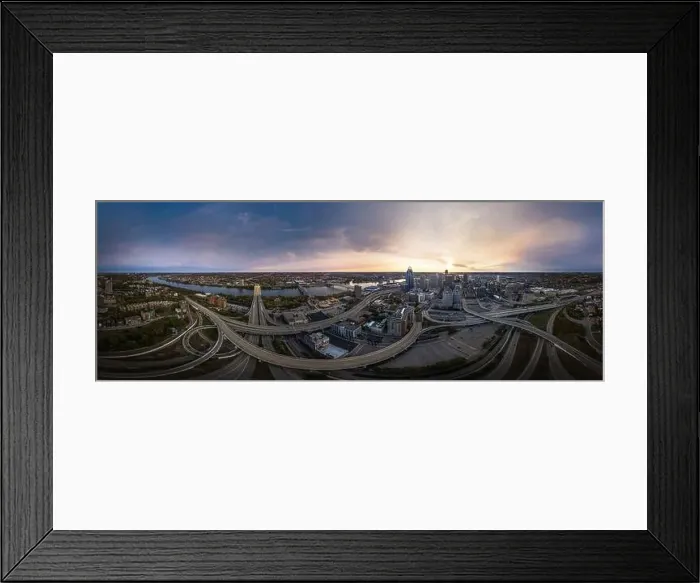 Framed Print : Cincinnati downtown aerial view at evening twilight, Ohio, USA skyline Framed Print : Cincinnati downtown aerial view at evening twilight, Ohio, USA skyline