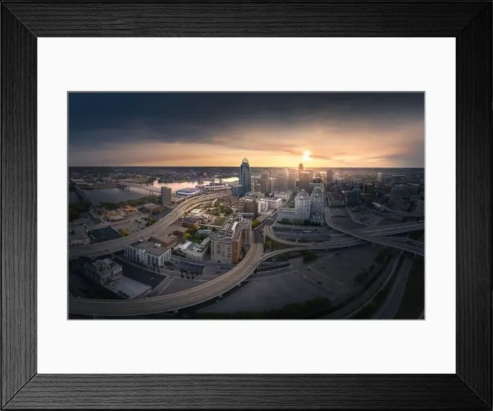 Framed Print : Cincinnati downtown aerial view at evening twilight, Ohio, USA skyline Framed Print : Cincinnati downtown aerial view at evening twilight, Ohio, USA skyline