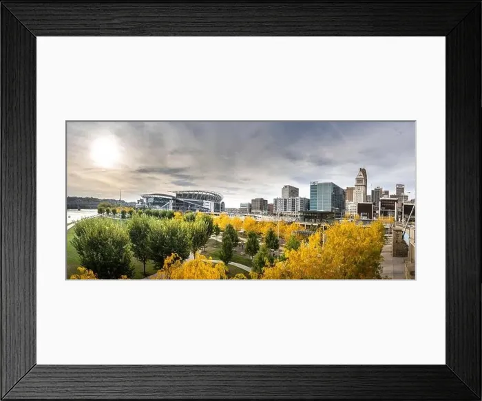 Framed Print : Wide panorama of Cincinnati, Ohio, USA skyline aerial view