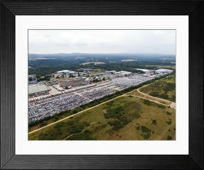 Framed Print : New car storage at Greenham Common, Newbury Framed Print : New car storage at Greenham Common, Newbury