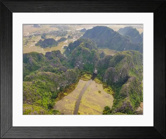Framed Print : the majestic scenery on Ngo Dong river in Tam Coc Bich Dong view from drone in Ninh Binh province of Viet Nam Framed Print : the majestic scenery on Ngo Dong river in Tam Coc Bich Dong view from drone in Ninh Binh province of Viet Nam