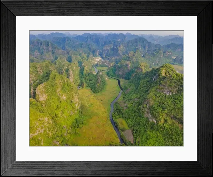 Framed Print : the majestic scenery on Ngo Dong river in Tam Coc Bich Dong view from drone in Ninh Binh province of Viet Nam Framed Print : the majestic scenery on Ngo Dong river in Tam Coc Bich Dong view from drone in Ninh Binh province of Viet Nam