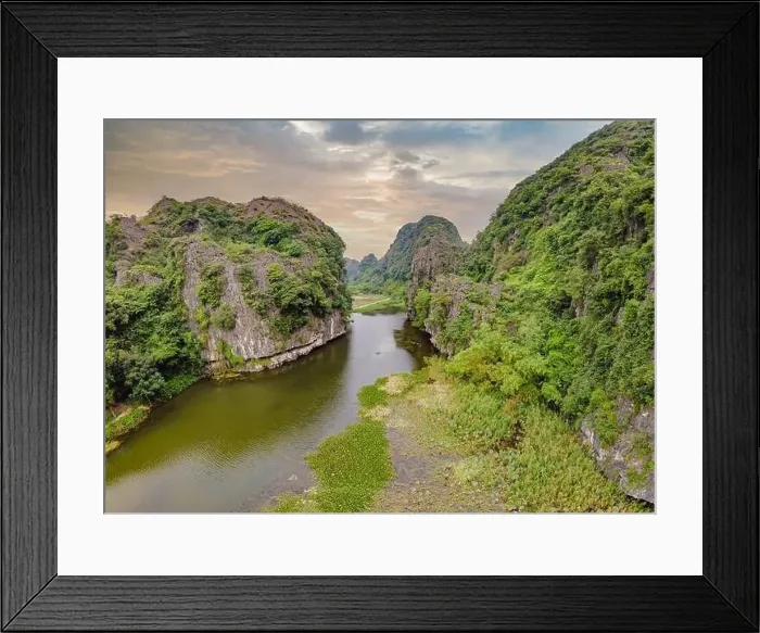 Framed Print : the majestic scenery on Ngo Dong river in Tam Coc Bich Dong view from drone in Ninh Binh province of Viet Nam Framed Print : the majestic scenery on Ngo Dong river in Tam Coc Bich Dong view from drone in Ninh Binh province of Viet Nam