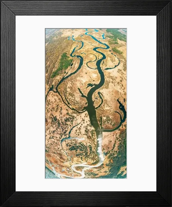 Framed Print : Aerial View River Landscape In Sunny Spring Day Framed Print : Aerial View River Landscape In Sunny Spring Day