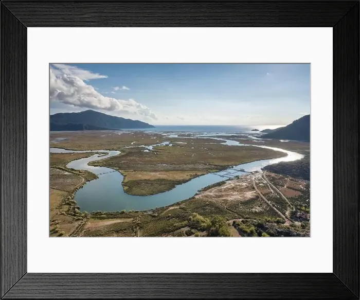 Framed Print : Dalyan river delta, Iztuzu beach and the surrounding mountains in Dalyan, Turkey Framed Print : Dalyan river delta, Iztuzu beach and the surrounding mountains in Dalyan, Turkey