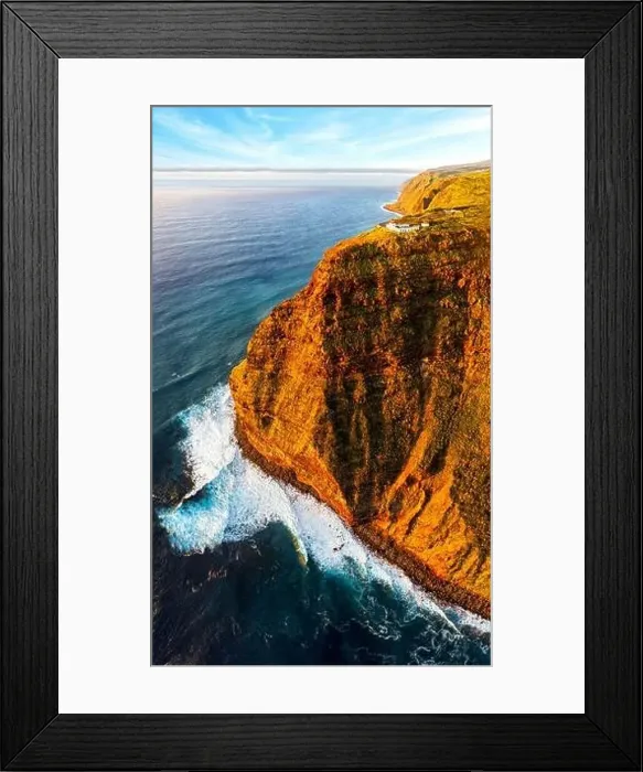 Framed Print : Aerial panoramic of Ponta do Pargo lighthouse and cliffs at sunset, Calheta, Madeira island, Portugal Framed Print : Aerial panoramic of Ponta do Pargo lighthouse and cliffs at sunset, Calheta, Madeira island, Portugal