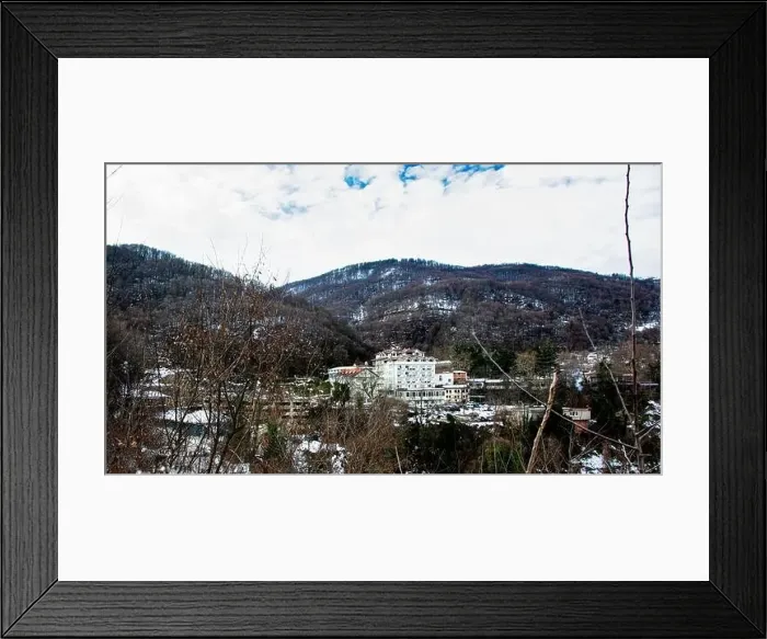 Framed Print : High quality winter landscape shot with drone camera of Bursa city in Turkey Framed Print : High quality winter landscape shot with drone camera of Bursa city in Turkey