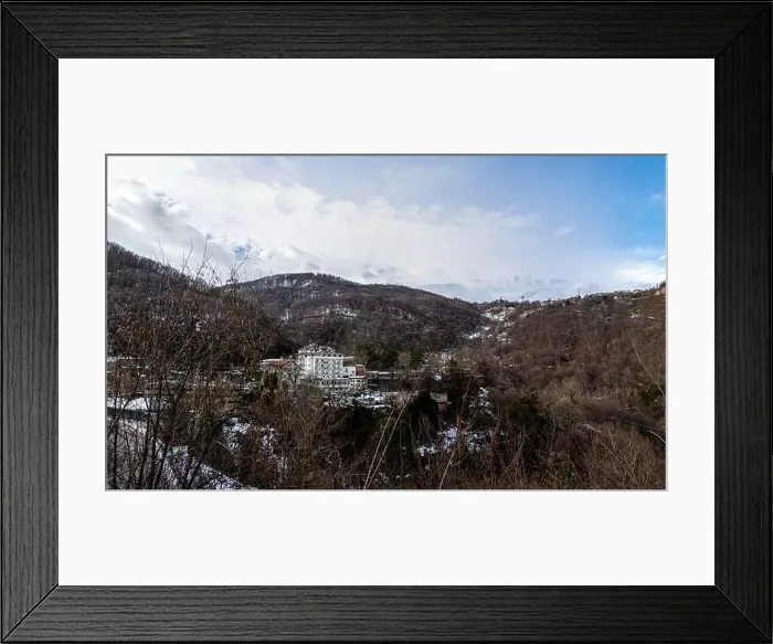 Framed Print : High quality winter landscape shot with drone camera of Bursa city in Turkey Framed Print : High quality winter landscape shot with drone camera of Bursa city in Turkey