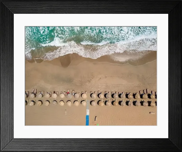 Framed Print : Aerial top view by drone of tropical Falasarna beach on Crete, Greece Framed Print : Aerial top view by drone of tropical Falasarna beach on Crete, Greece