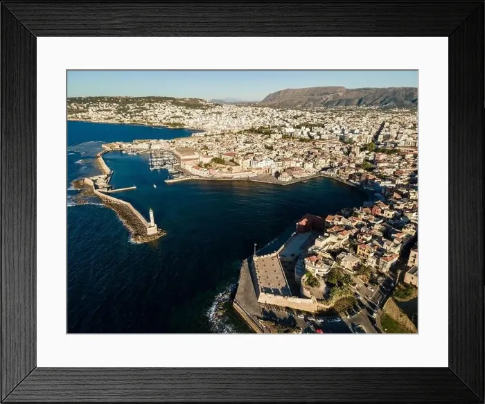 Framed Print : Aerial top view by drone of Chania city, Crete island, Greece Framed Print : Aerial top view by drone of Chania city, Crete island, Greece