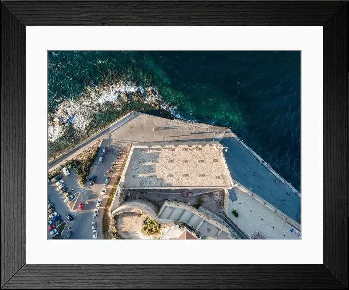 Framed Print : Aerial top view by drone of Chania city, Crete island, Greece Framed Print : Aerial top view by drone of Chania city, Crete island, Greece