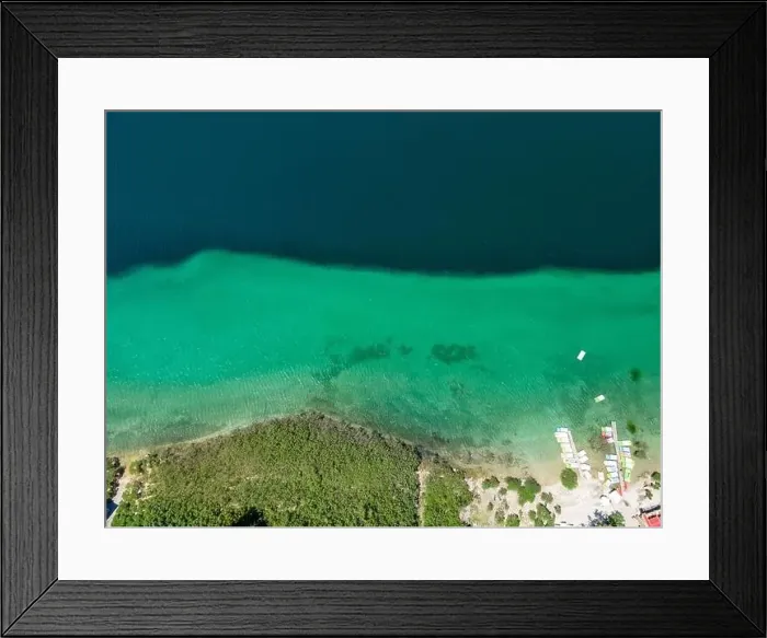 Framed Print : Aerial top view by drone of Kournas lake on Crete island. Greece Framed Print : Aerial top view by drone of Kournas lake on Crete island. Greece