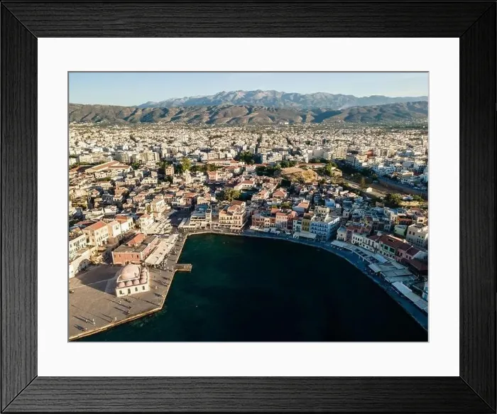 Framed Print : Aerial top view by drone of Chania city, Crete island, Greece Framed Print : Aerial top view by drone of Chania city, Crete island, Greece