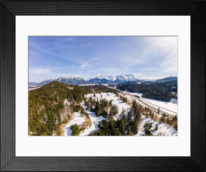 Framed Print : Aerial Panorama of Geroldsee region in Bavaria with mountains and Snow. High quality photo Framed Print : Aerial Panorama of Geroldsee region in Bavaria with mountains and Snow. High quality photo