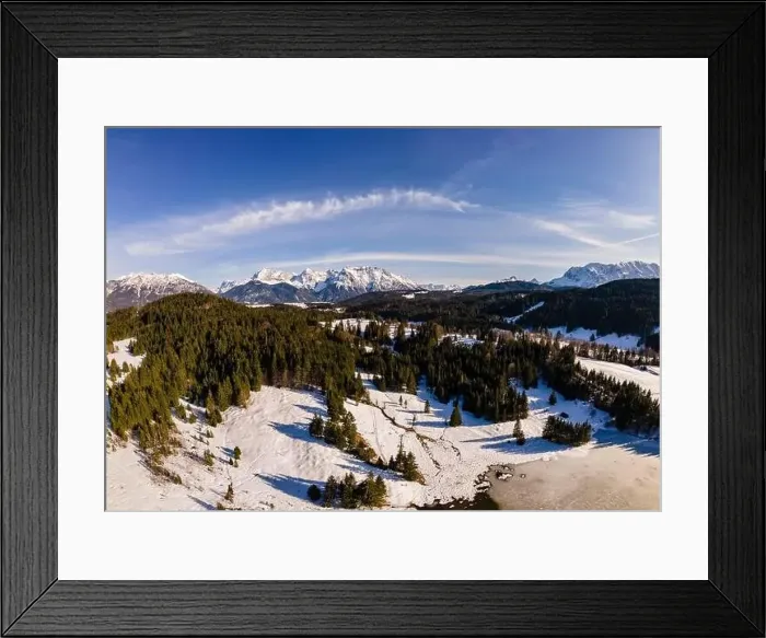 Framed Print : Aerial Panorama of Geroldsee region in Bavaria with mountains and Snow. High quality photo Framed Print : Aerial Panorama of Geroldsee region in Bavaria with mountains and Snow. High quality photo