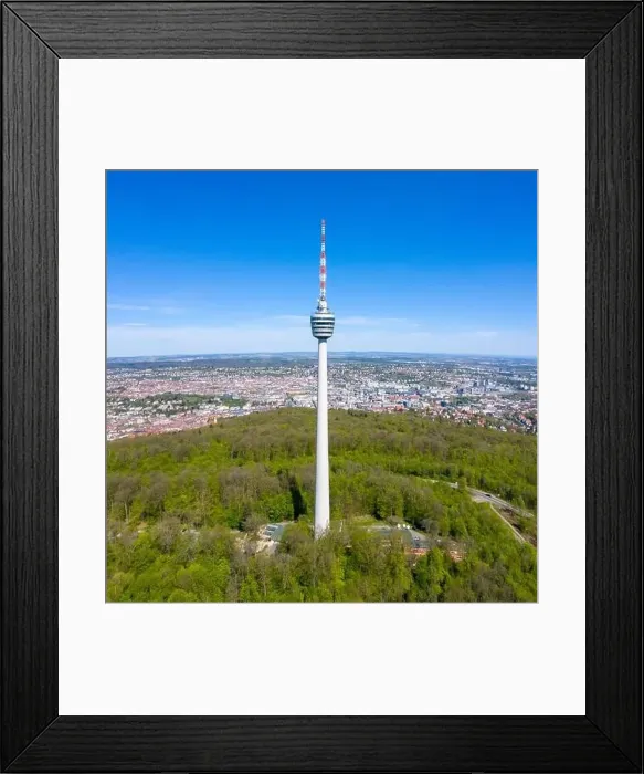 Framed Print : Stuttgart tv tower skyline aerial photo view town architecture travel square from above Framed Print : Stuttgart tv tower skyline aerial photo view town architecture travel square from above
