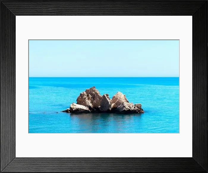 Framed Print : Mediterranean sea beach with lonely rock Framed Print : Mediterranean sea beach with lonely rock